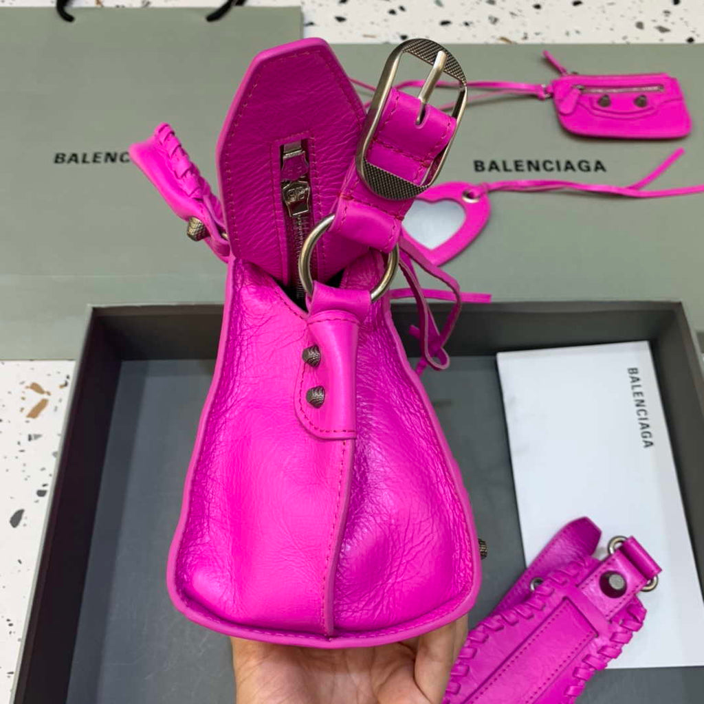 Balenciaga 700940210B Neo Cagole City Handbag in Sky Pink Arena Lambskin