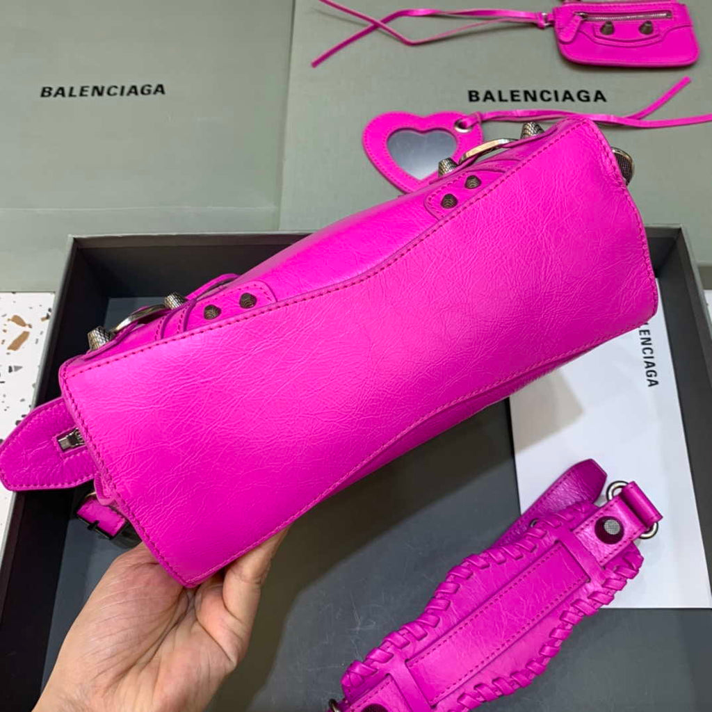 Balenciaga 700940210B Neo Cagole City Handbag in Sky Pink Arena Lambskin