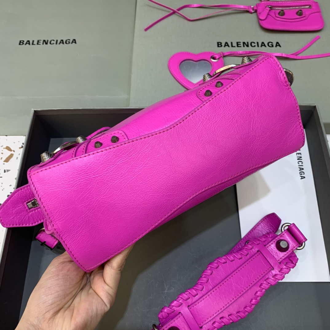 Balenciaga 700940210B Neo Cagole City Handbag in Sky Pink Arena Lambskin