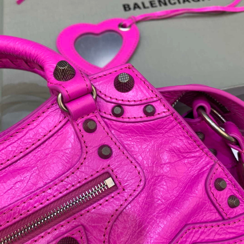 Balenciaga 700940210B Neo Cagole City Handbag in Sky Pink Arena Lambskin