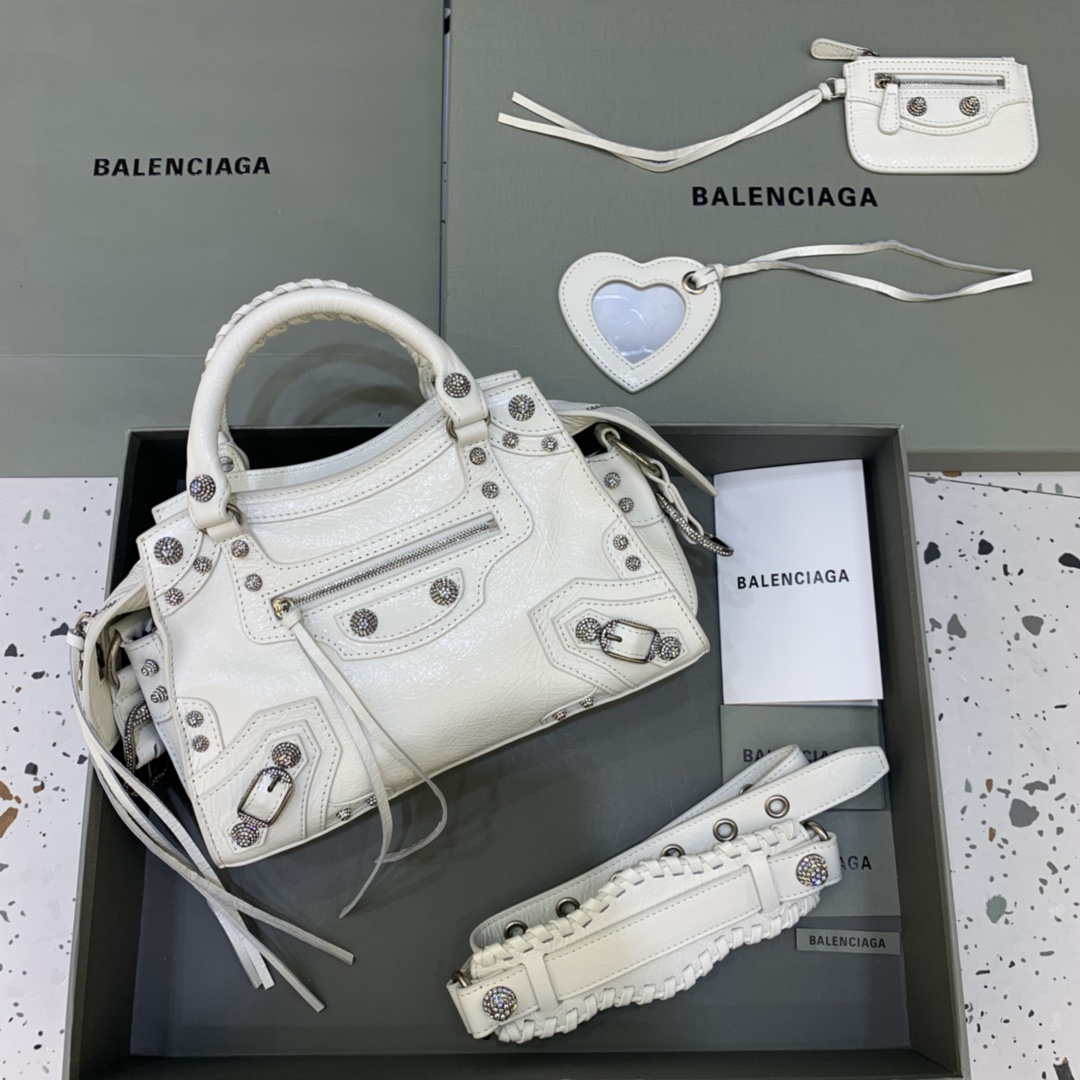 Balenciaga 700940210B Neo Cagole City Handbag in white Arena Lambskin - Default Title - View 1