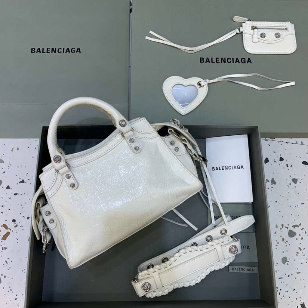Balenciaga 700940210B Neo Cagole City Handbag in white Arena Lambskin