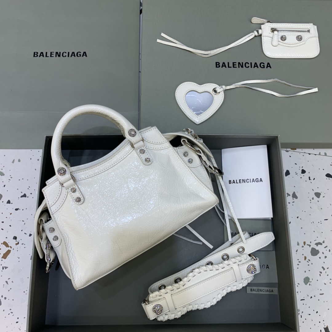 Balenciaga 700940210B Neo Cagole City Handbag in white Arena Lambskin