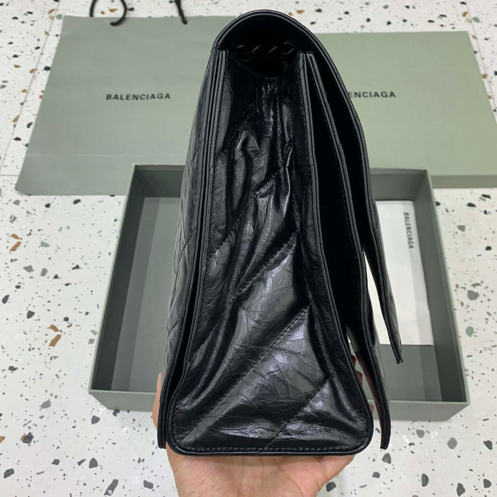 Balenciaga 716332210 Crush Large Chain Bag in Black crushed calfskin aged Black Hardware