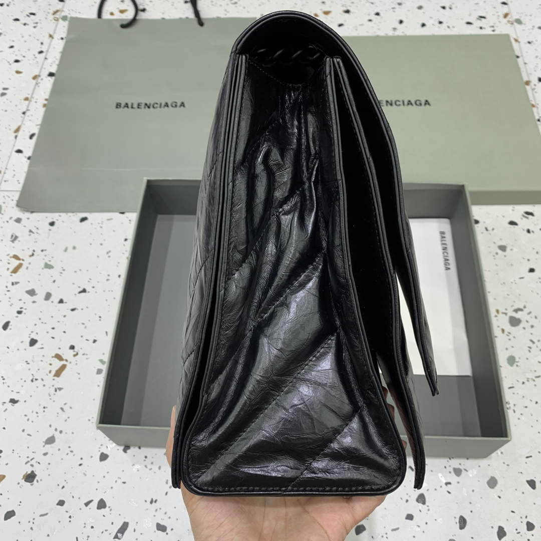 Balenciaga 716332210 Crush Large Chain Bag in Black crushed calfskin aged Black Hardware
