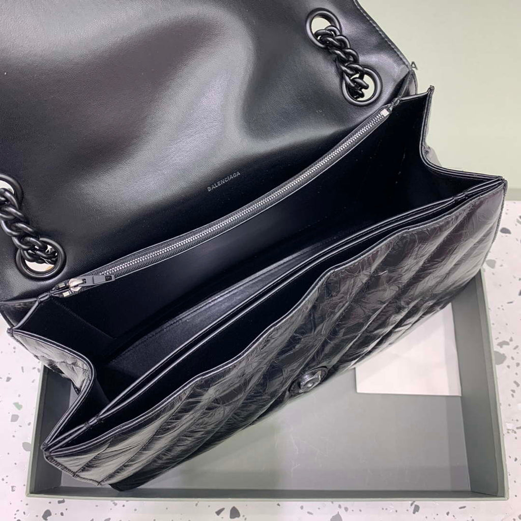 Balenciaga 716332210 Crush Large Chain Bag in Black crushed calfskin aged Black Hardware