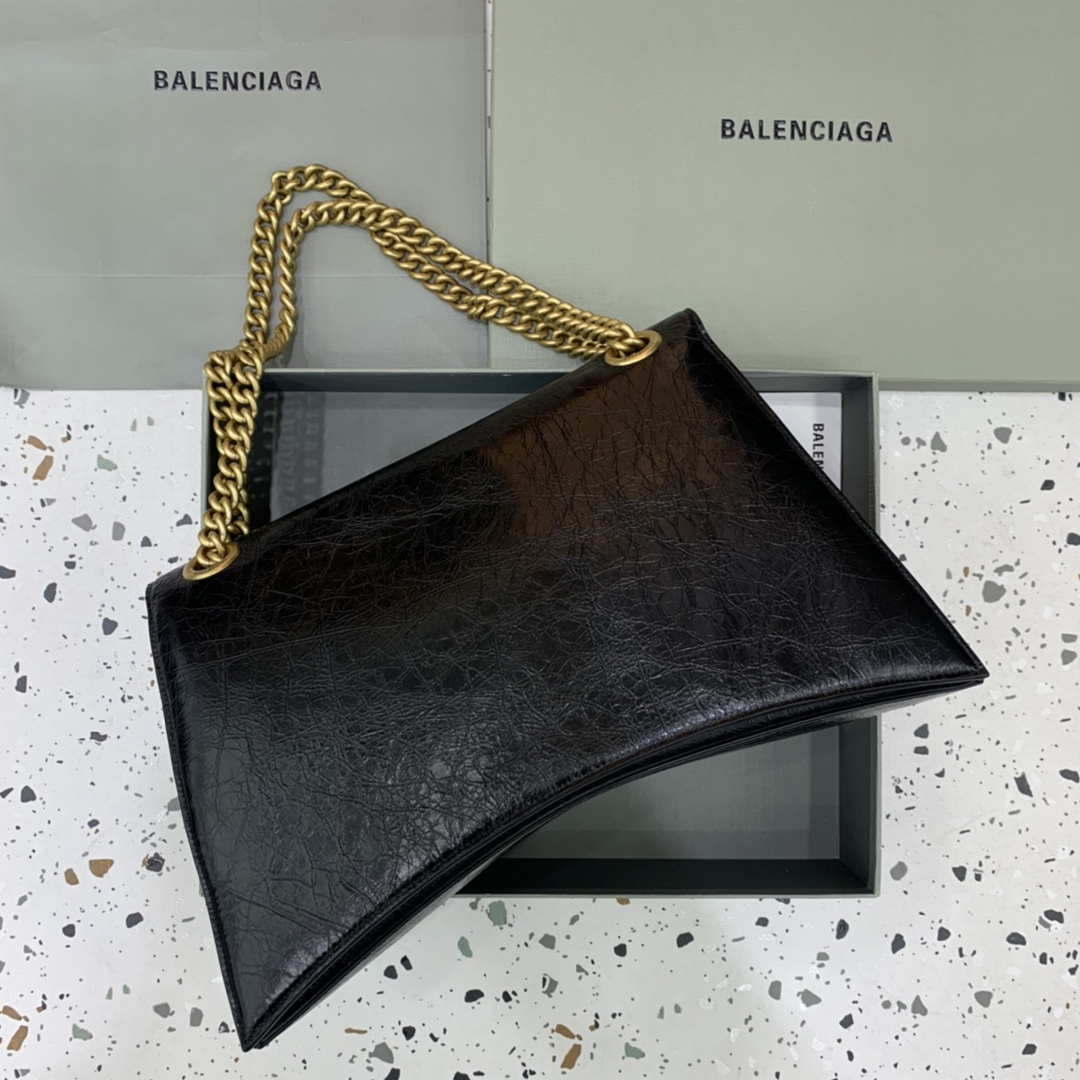 Balenciaga 716332210 Crush Large Chain Bag in Black crushed calfskin aged Gold