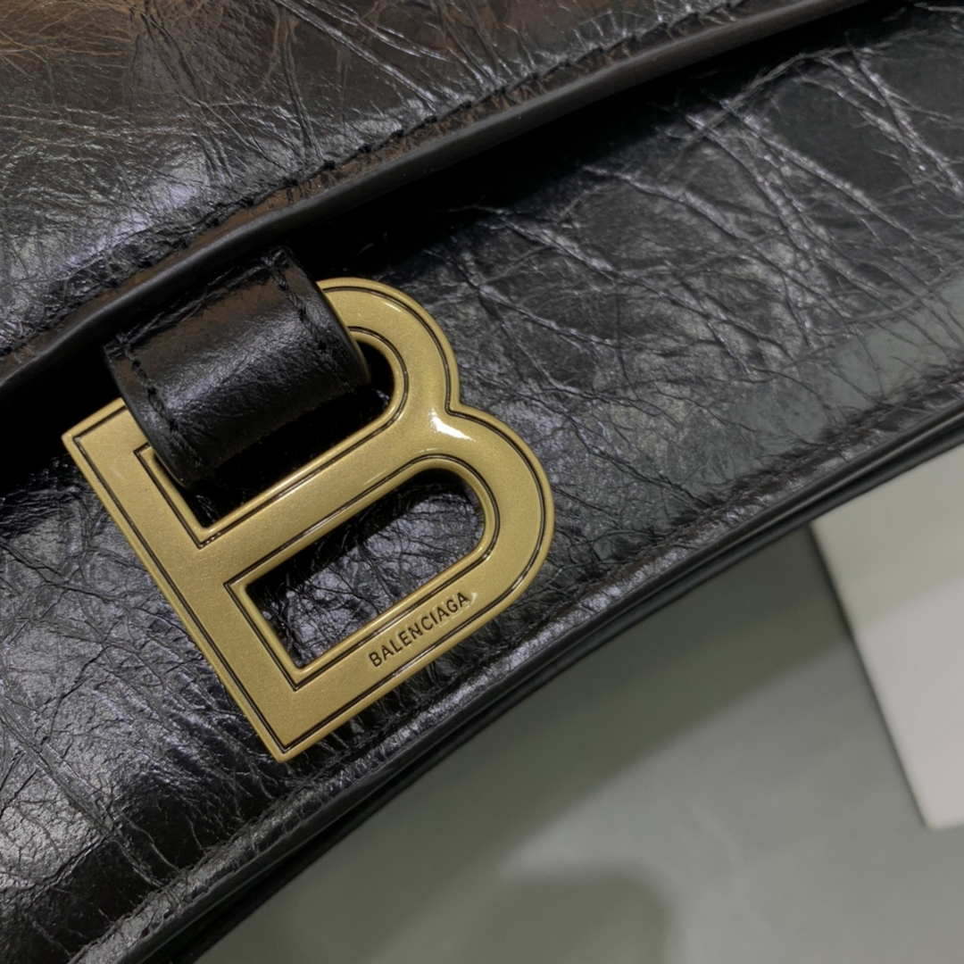 Balenciaga 716332210 Crush Large Chain Bag in Black crushed calfskin aged Gold