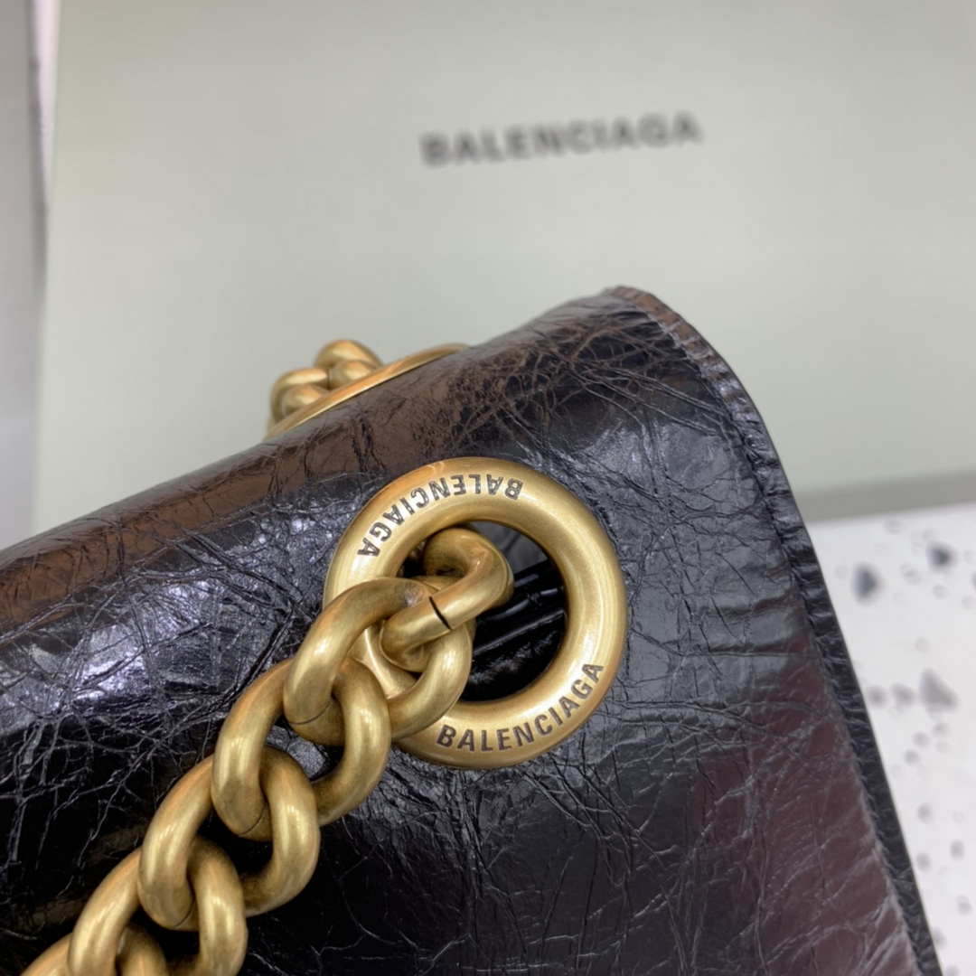 Balenciaga 716332210 Crush Large Chain Bag in Black crushed calfskin aged Gold
