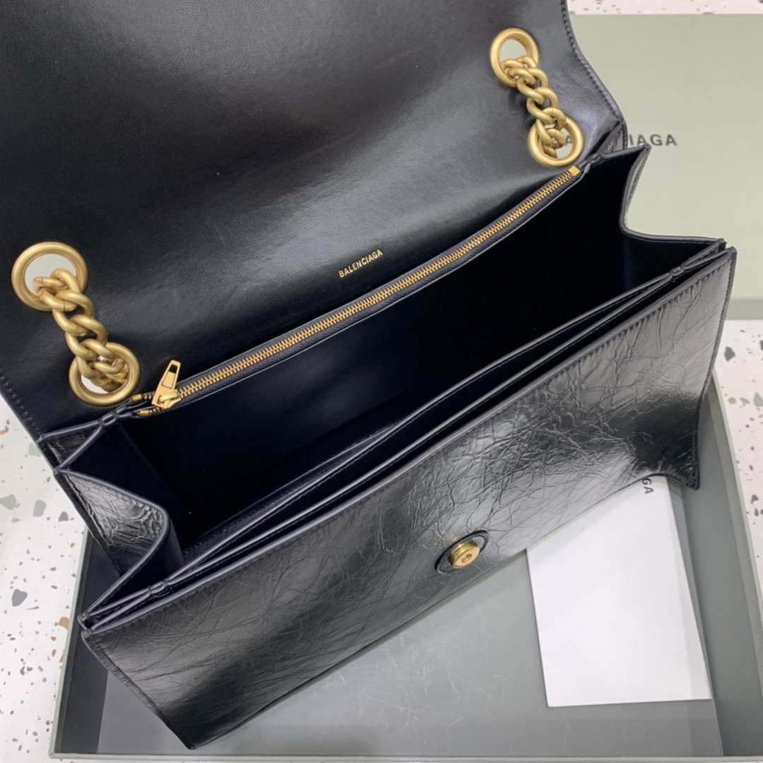 Balenciaga 716332210 Crush Large Chain Bag in Black crushed calfskin aged Gold