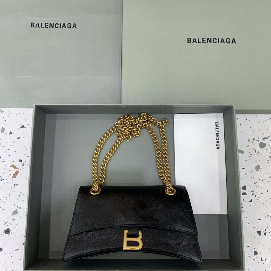 Balenciaga 716351210I Crush Small Chain Bag Quilted in Black metallized crushed calfskin Gold - Default Title - View 1