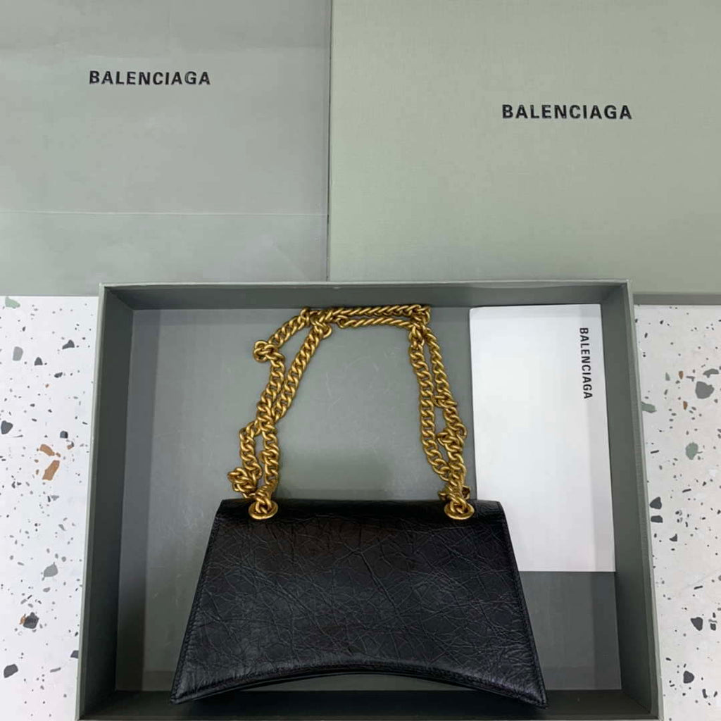 Balenciaga 716351210I Crush Small Chain Bag Quilted in Black metallized crushed calfskin Gold