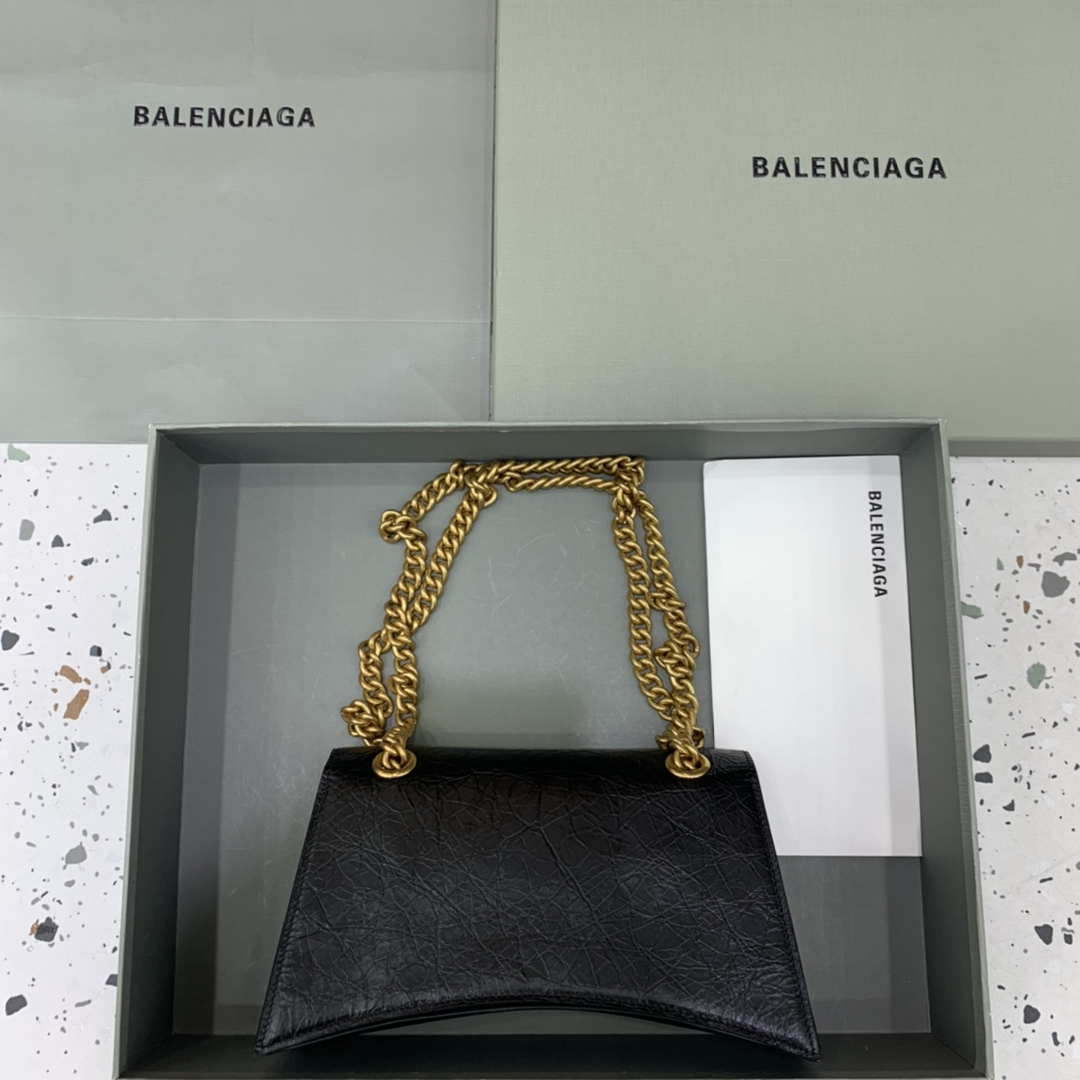Balenciaga 716351210I Crush Small Chain Bag Quilted in Black metallized crushed calfskin Gold