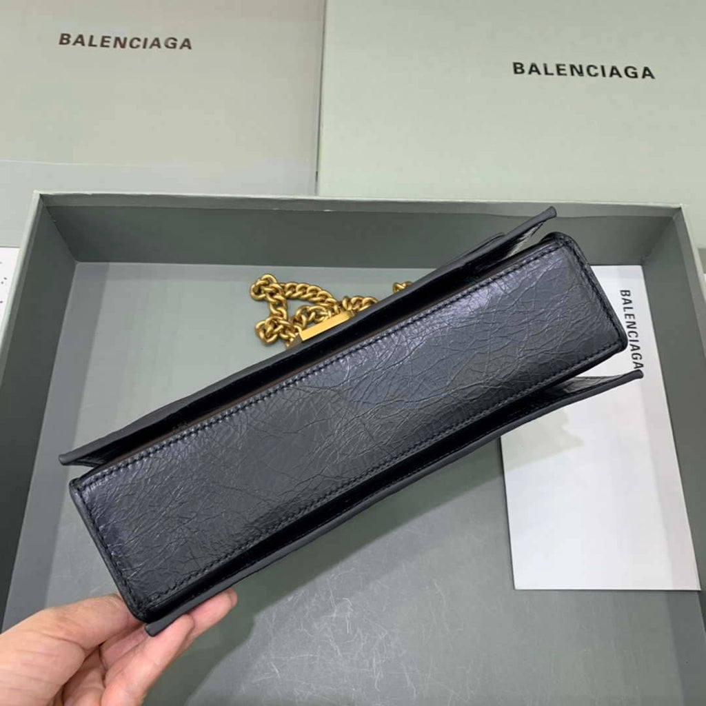 Balenciaga 716351210I Crush Small Chain Bag Quilted in Black metallized crushed calfskin Gold
