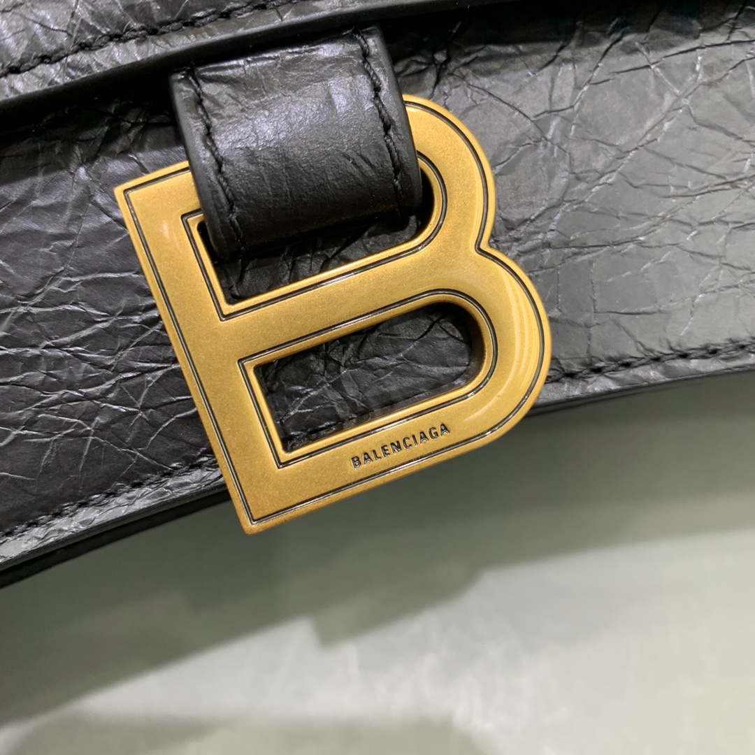 Balenciaga 716351210I Crush Small Chain Bag Quilted in Black metallized crushed calfskin Gold