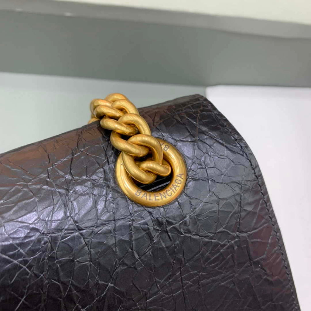 Balenciaga 716351210I Crush Small Chain Bag Quilted in Black metallized crushed calfskin Gold