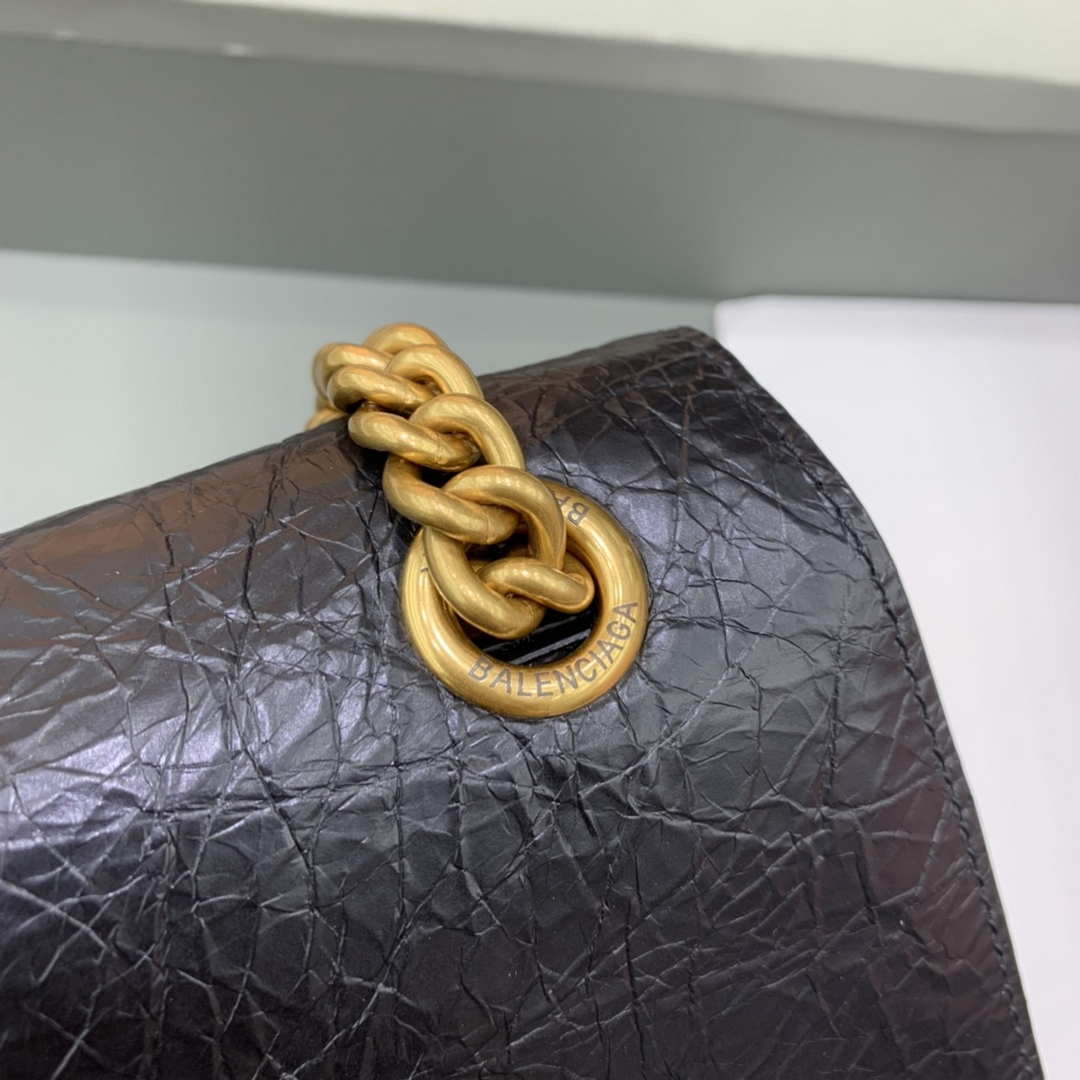 Balenciaga 716351210I Crush Small Chain Bag Quilted in Black metallized crushed calfskin Gold