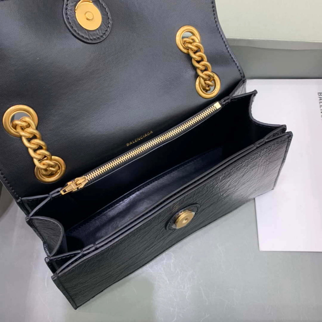 Balenciaga 716351210I Crush Small Chain Bag Quilted in Black metallized crushed calfskin Gold