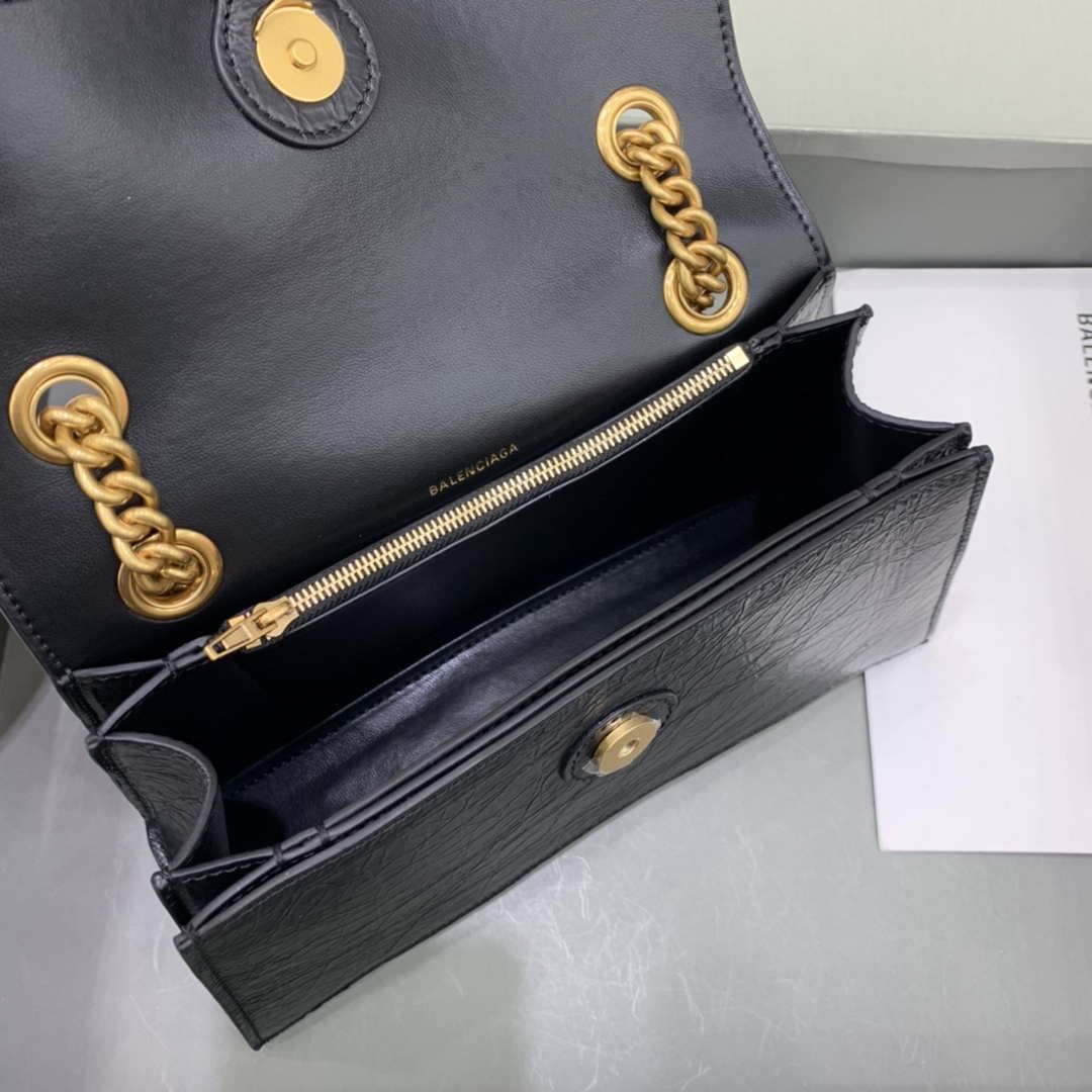 Balenciaga 716351210I Crush Small Chain Bag Quilted in Black metallized crushed calfskin Gold