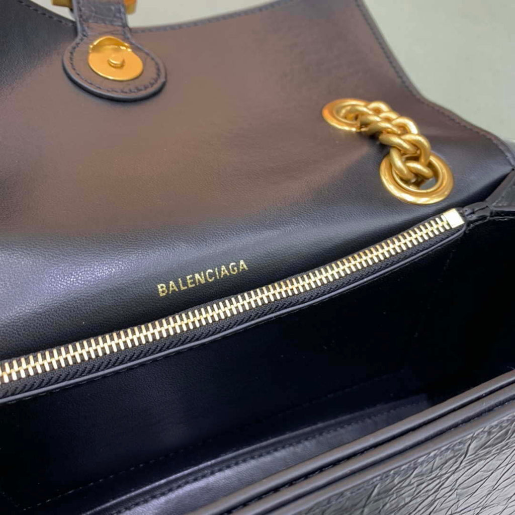 Balenciaga 716351210I Crush Small Chain Bag Quilted in Black metallized crushed calfskin Gold
