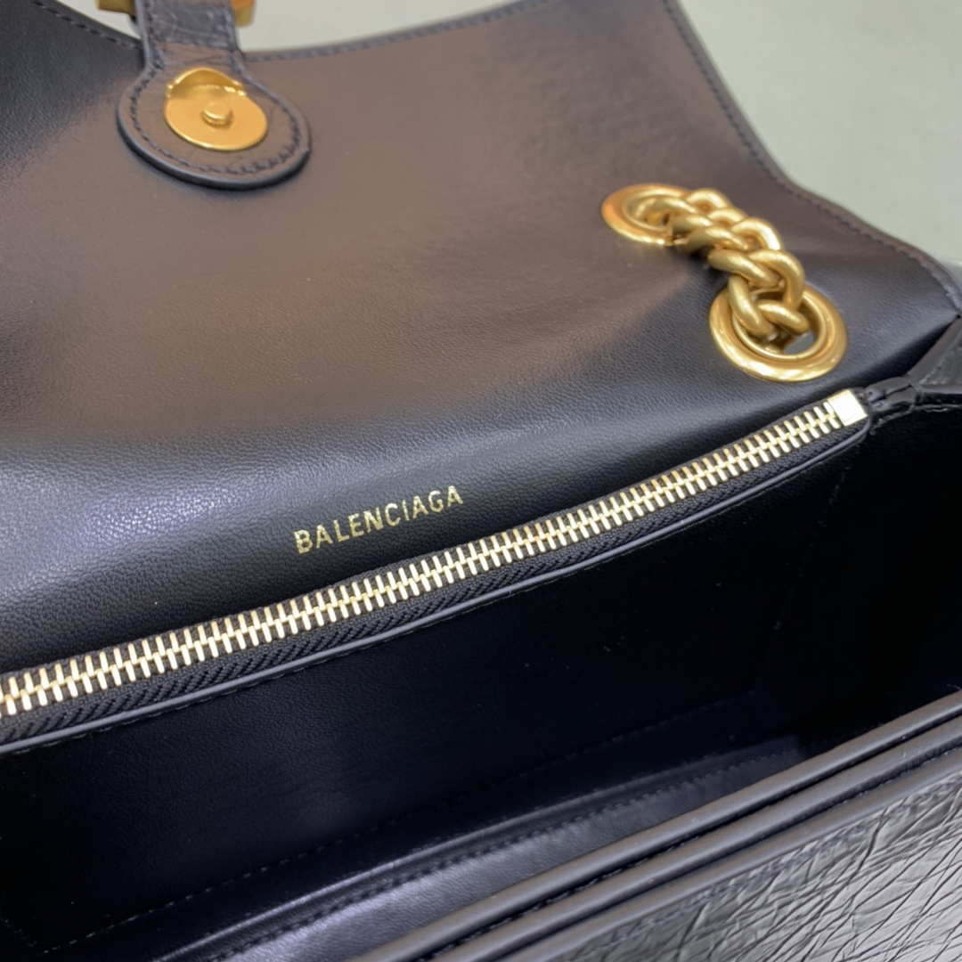 Balenciaga 716351210I Crush Small Chain Bag Quilted in Black metallized crushed calfskin Gold