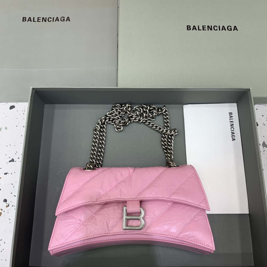 Balenciaga 716351210I Crush Small Chain Bag Quilted in Pink metallized crushed calfskin Silver - Default Title - View 1