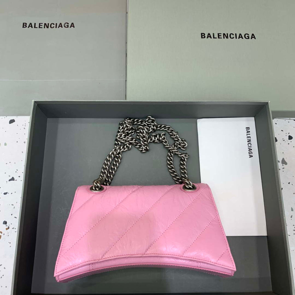 Balenciaga 716351210I Crush Small Chain Bag Quilted in Pink metallized crushed calfskin Silver