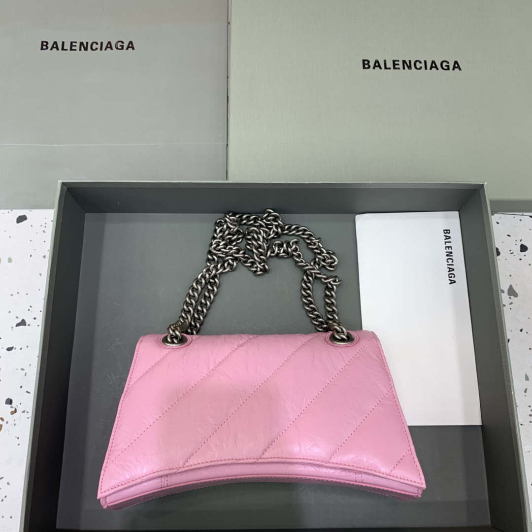 Balenciaga 716351210I Crush Small Chain Bag Quilted in Pink metallized crushed calfskin Silver