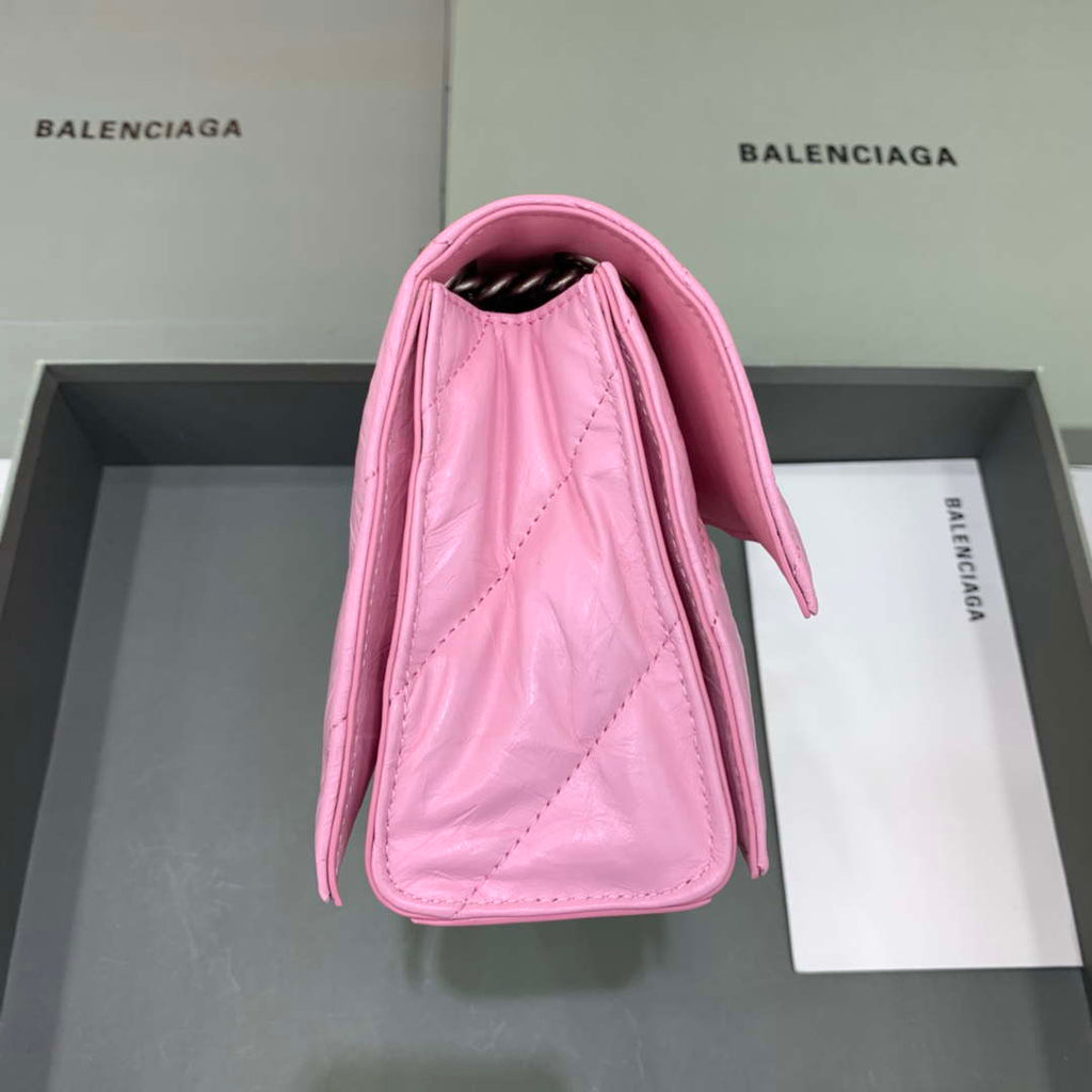 Balenciaga 716351210I Crush Small Chain Bag Quilted in Pink metallized crushed calfskin Silver