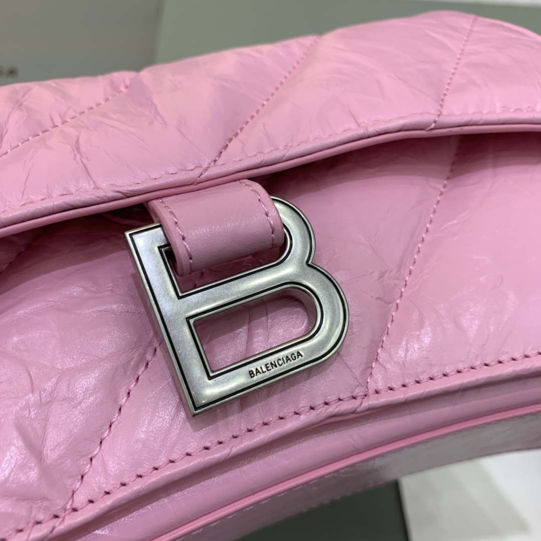 Balenciaga 716351210I Crush Small Chain Bag Quilted in Pink metallized crushed calfskin Silver