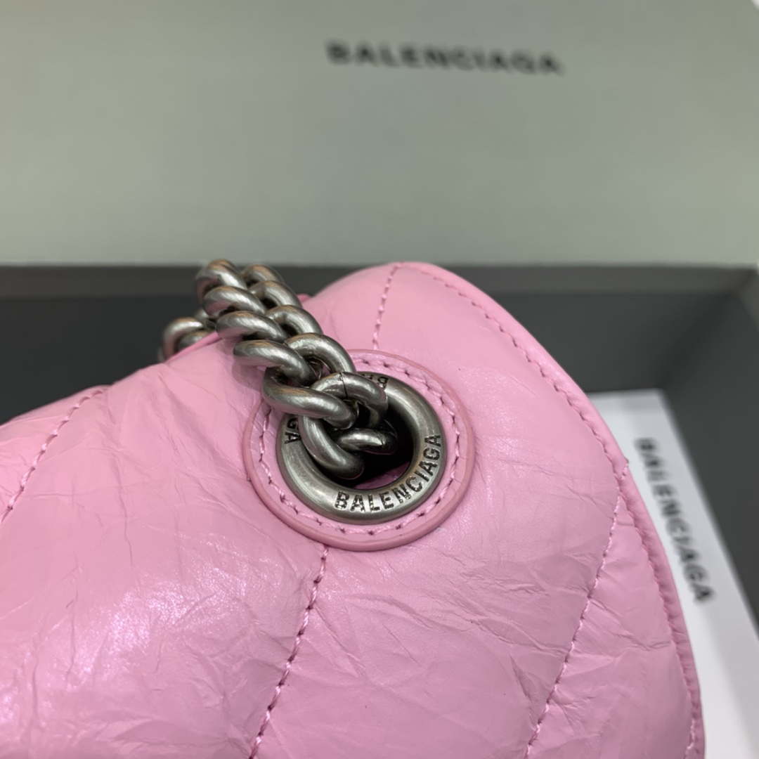Balenciaga 716351210I Crush Small Chain Bag Quilted in Pink metallized crushed calfskin Silver