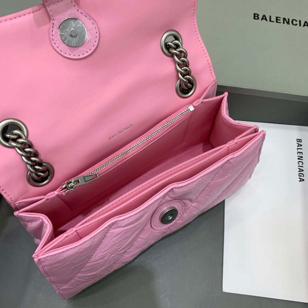 Balenciaga 716351210I Crush Small Chain Bag Quilted in Pink metallized crushed calfskin Silver