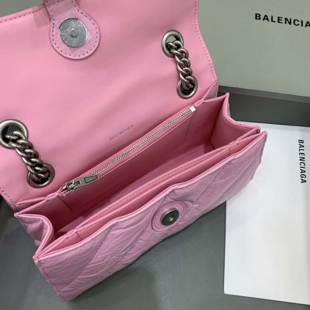 Balenciaga 716351210I Crush Small Chain Bag Quilted in Pink metallized crushed calfskin Silver