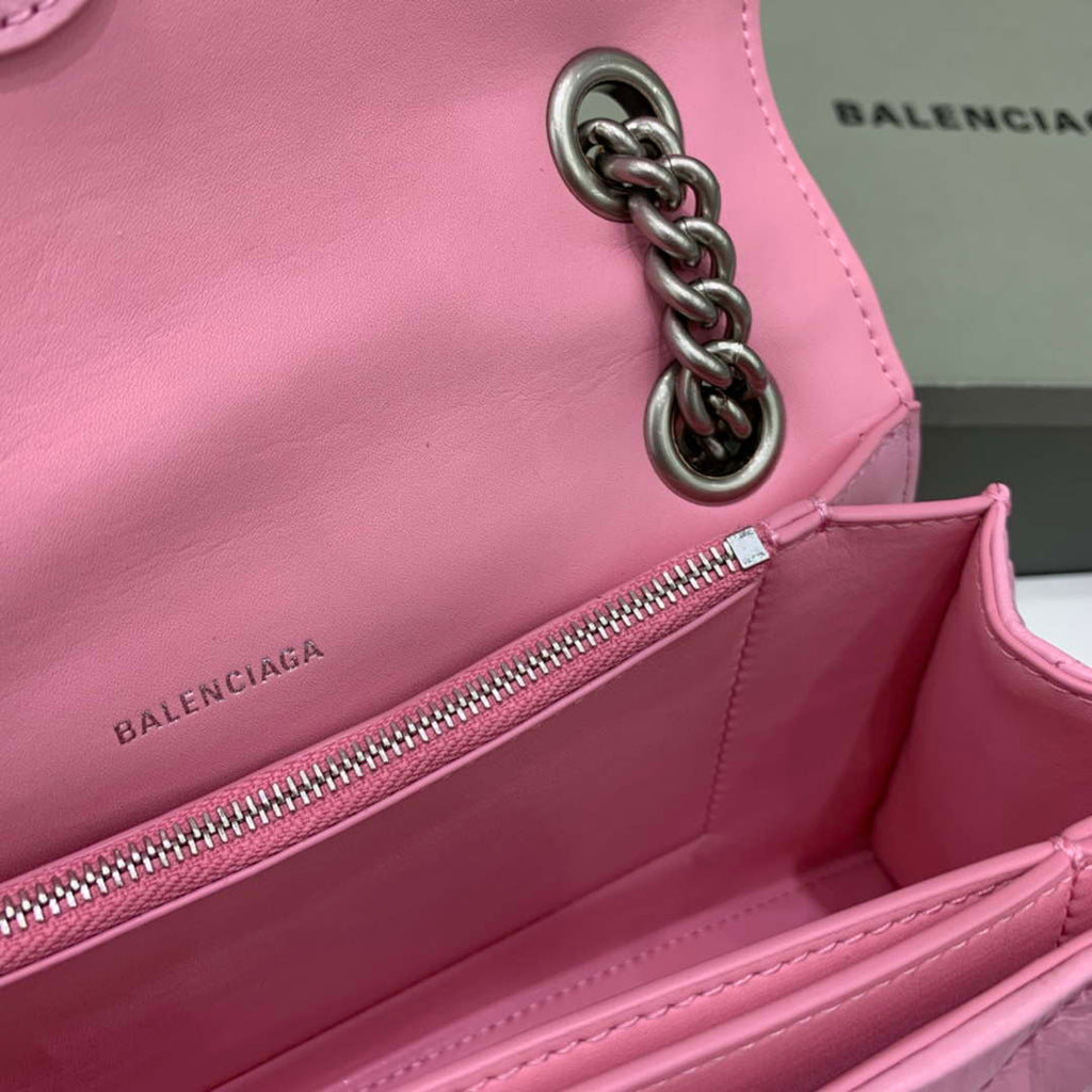 Balenciaga 716351210I Crush Small Chain Bag Quilted in Pink metallized crushed calfskin Silver