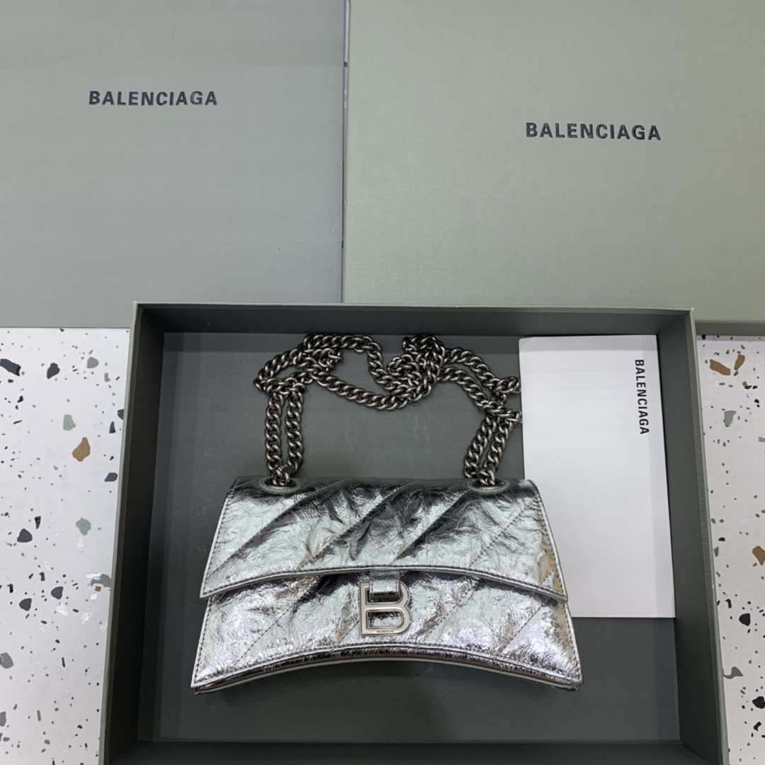 Balenciaga 716351210I Crush Small Chain Bag Quilted in silver metallized crushed calfskin  aged-silver hardware