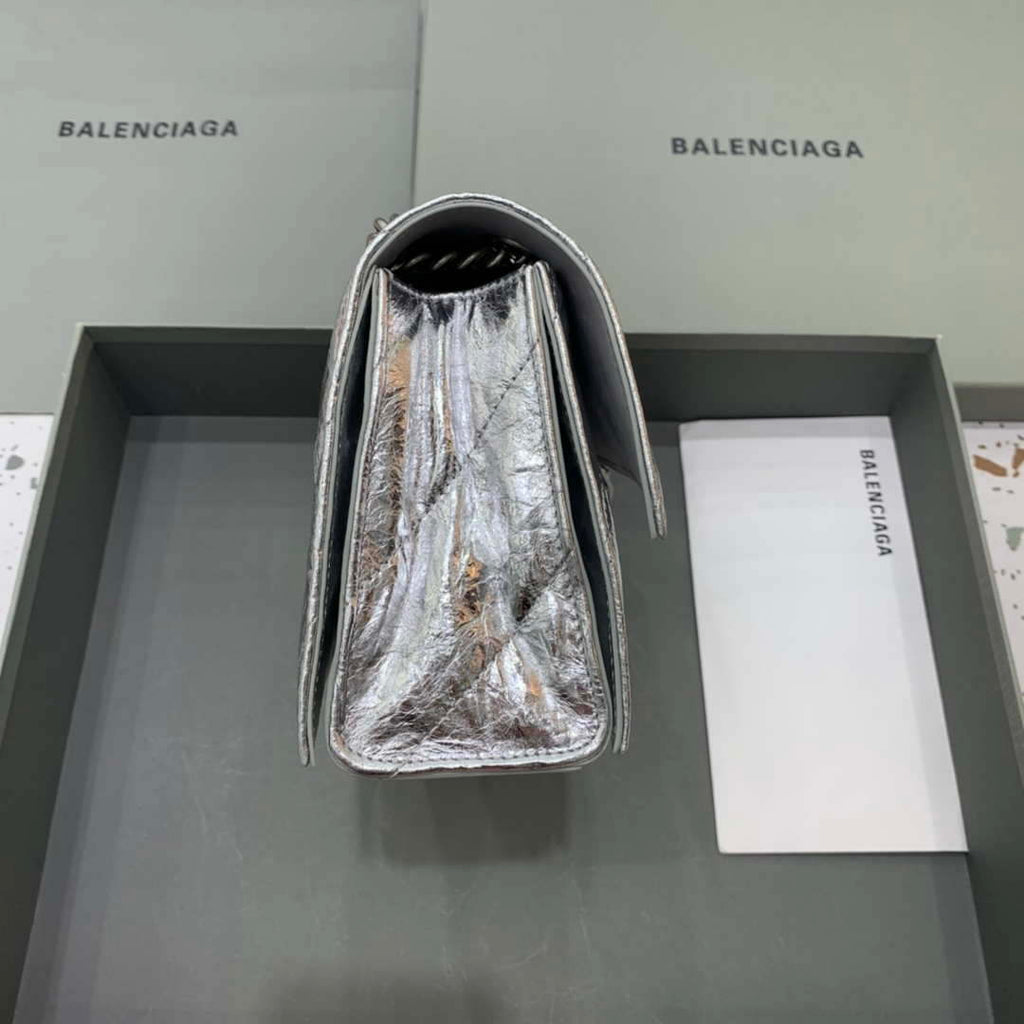 Balenciaga 716351210I Crush Small Chain Bag Quilted in silver metallized crushed calfskin  aged-silver hardware