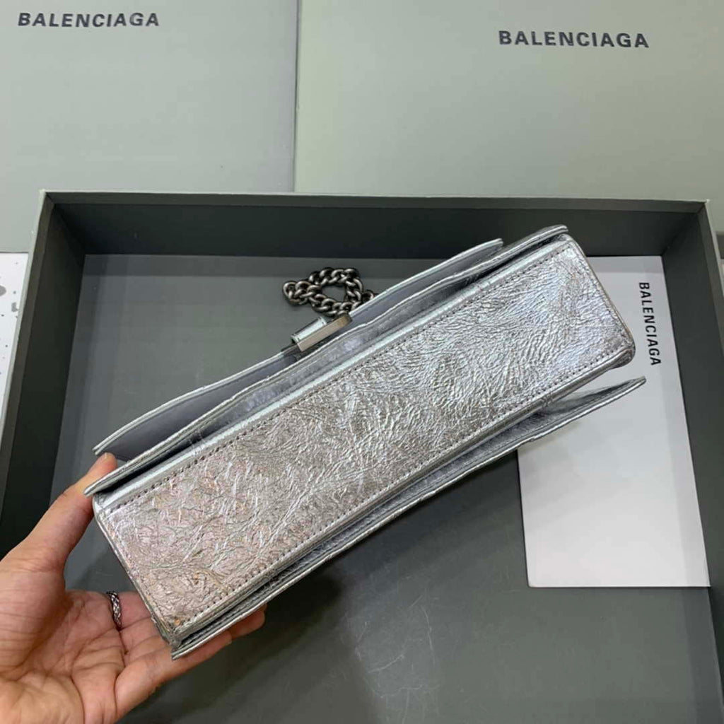 Balenciaga 716351210I Crush Small Chain Bag Quilted in silver metallized crushed calfskin  aged-silver hardware