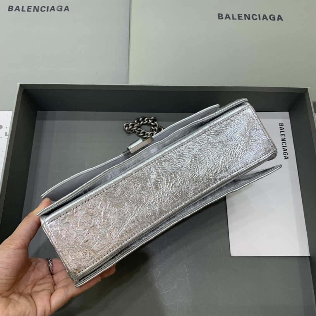 Balenciaga 716351210I Crush Small Chain Bag Quilted in silver metallized crushed calfskin  aged-silver hardware