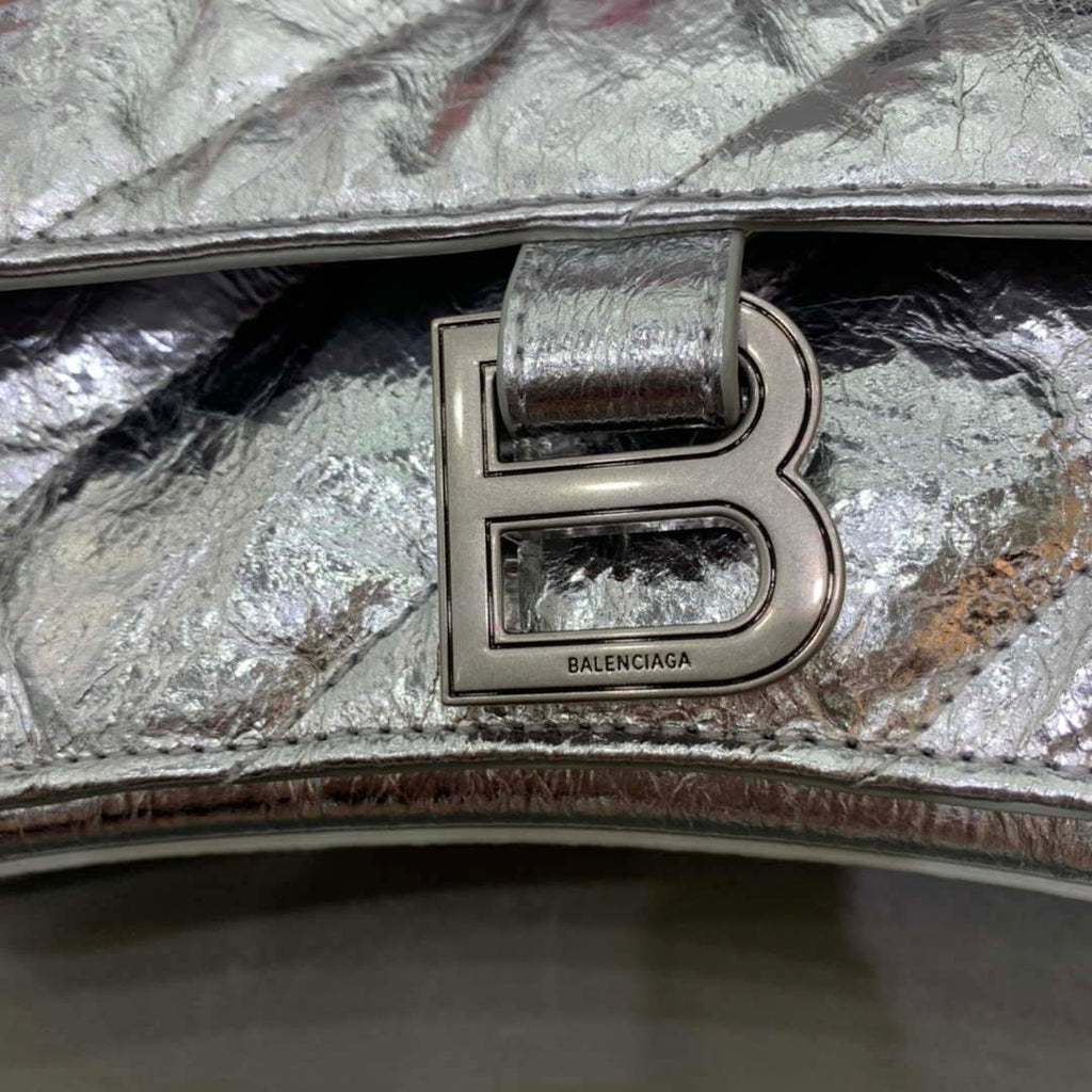 Balenciaga 716351210I Crush Small Chain Bag Quilted in silver metallized crushed calfskin  aged-silver hardware