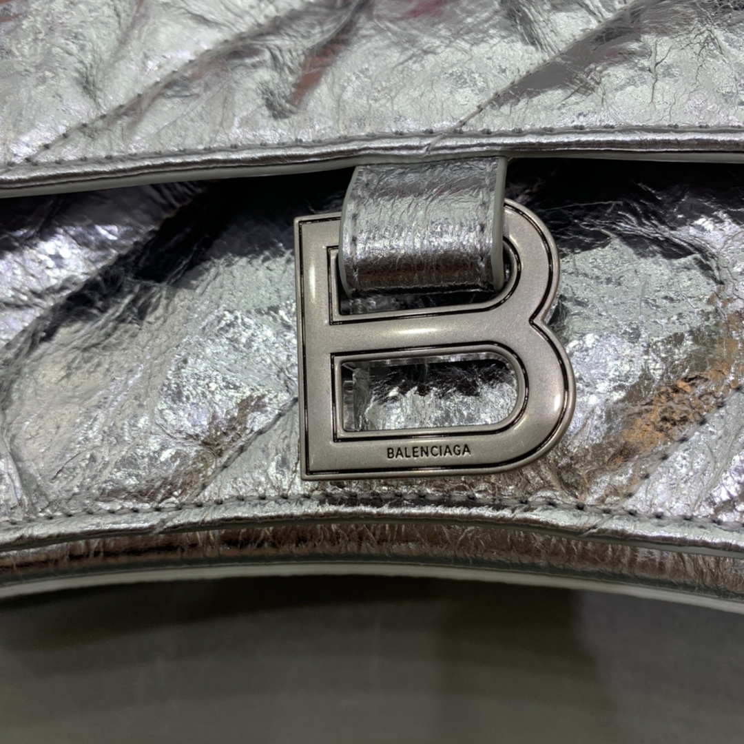 Balenciaga 716351210I Crush Small Chain Bag Quilted in silver metallized crushed calfskin  aged-silver hardware