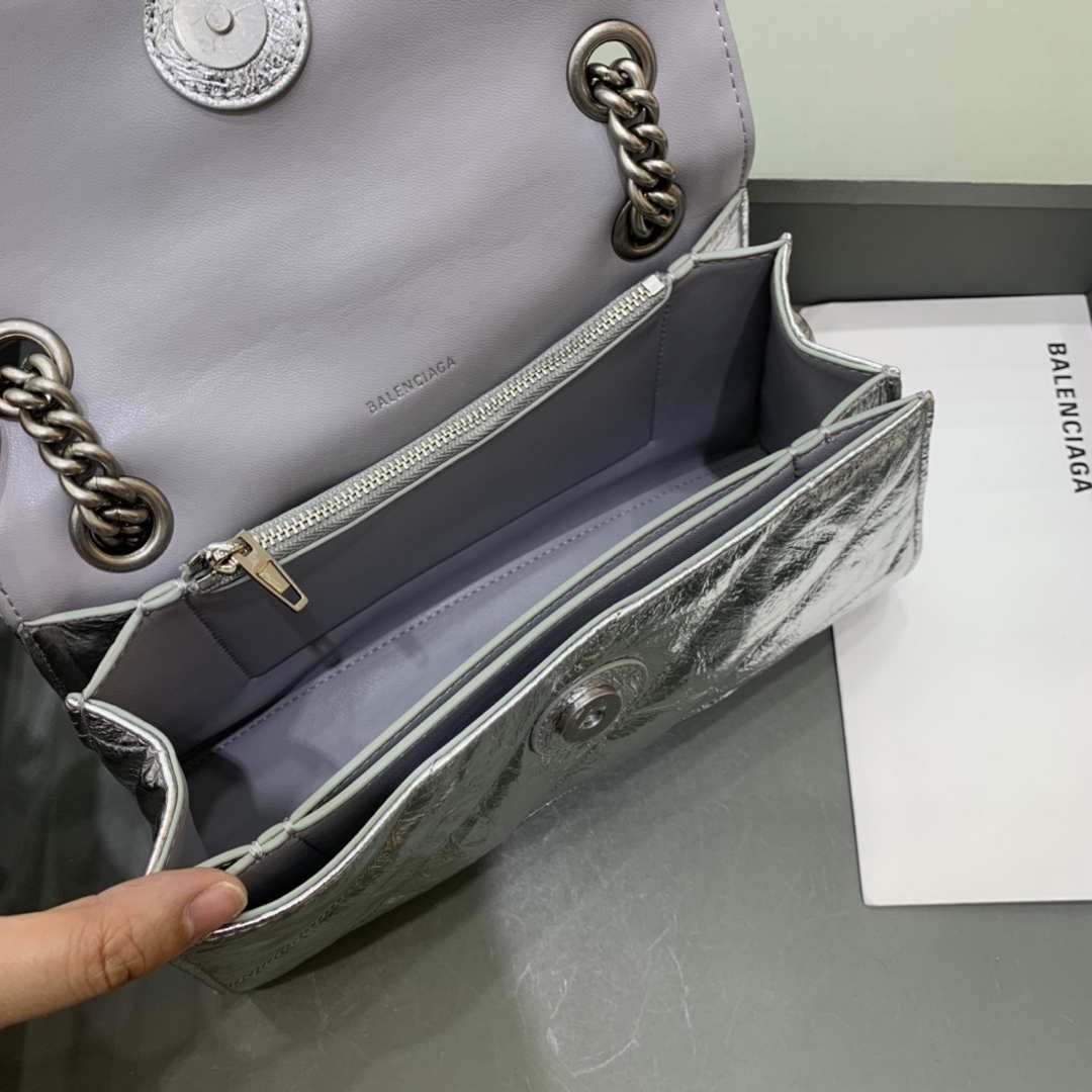 Balenciaga 716351210I Crush Small Chain Bag Quilted in silver metallized crushed calfskin  aged-silver hardware