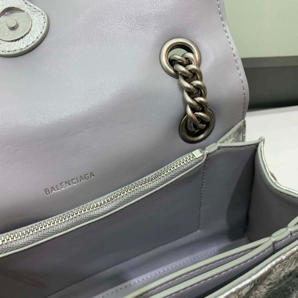 Balenciaga 716351210I Crush Small Chain Bag Quilted in silver metallized crushed calfskin  aged-silver hardware