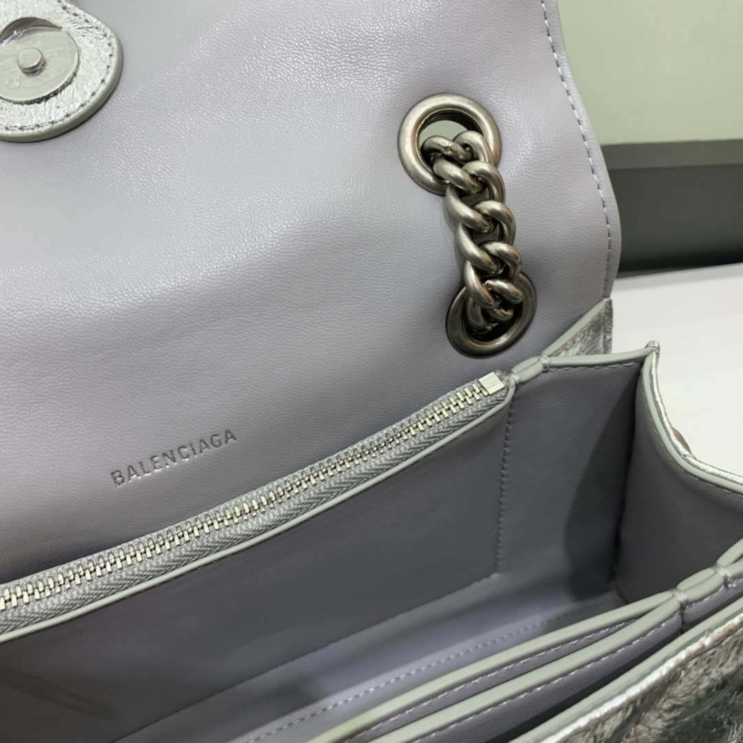 Balenciaga 716351210I Crush Small Chain Bag Quilted in silver metallized crushed calfskin  aged-silver hardware