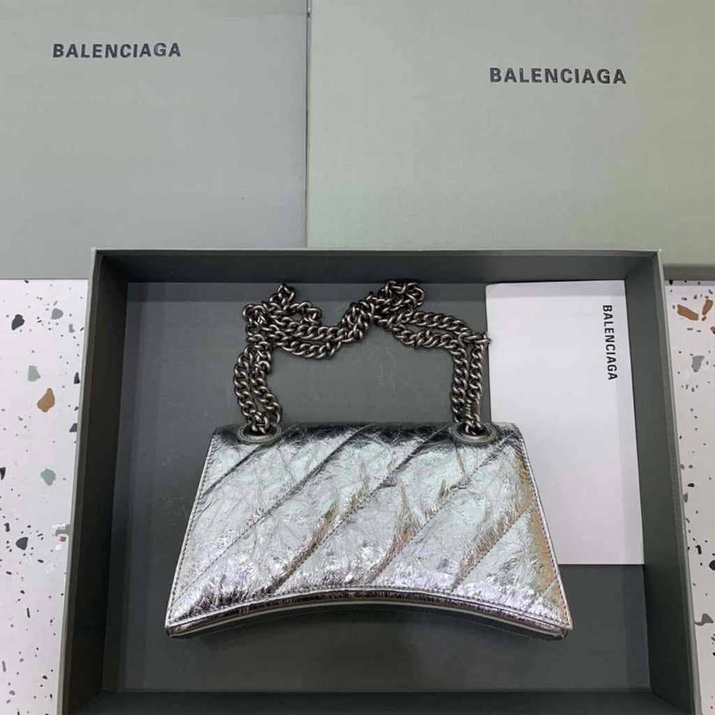 Balenciaga 716351210I Crush Small Chain Bag Quilted in silver metallized crushed calfskin  aged-silver hardware