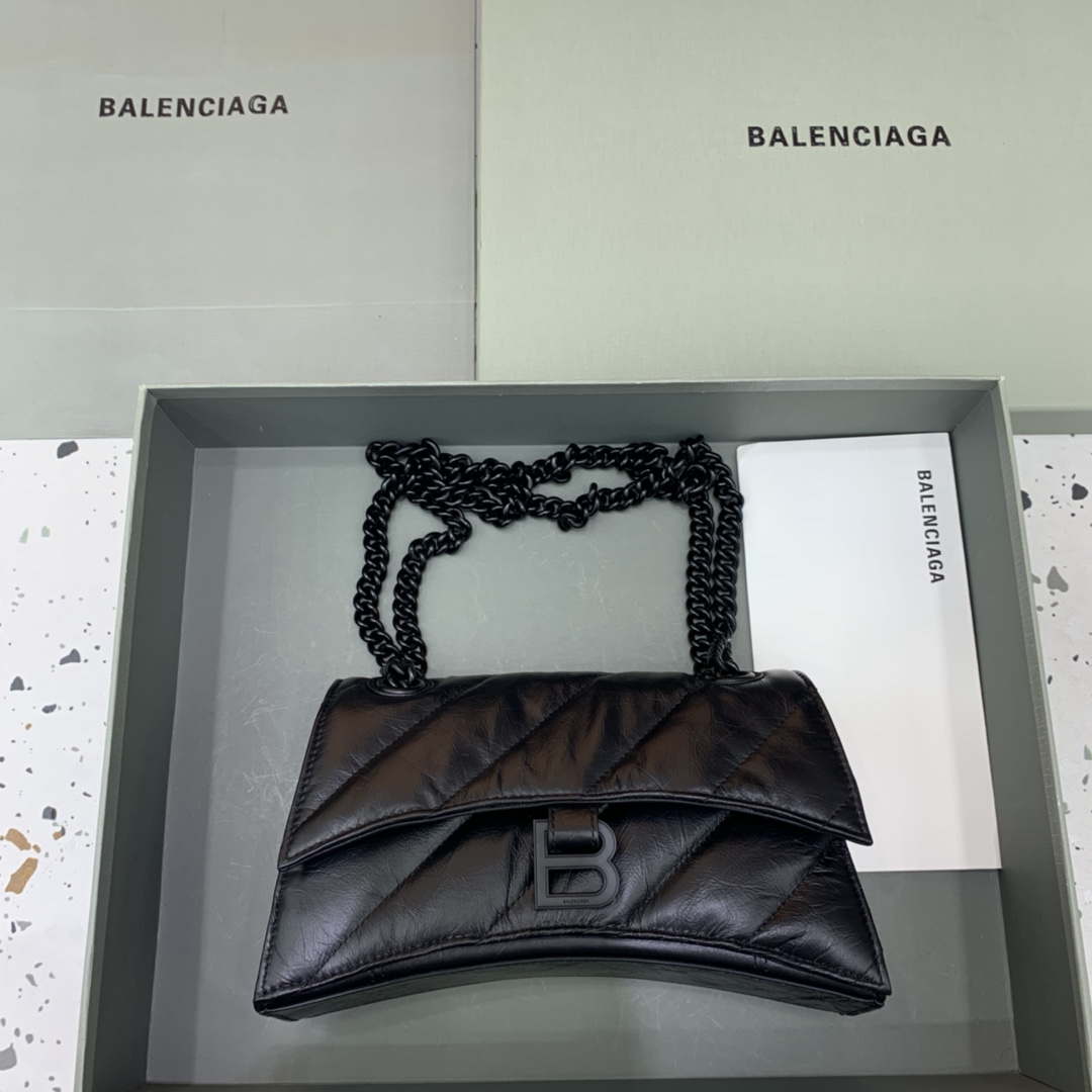 Balenciaga 716351210I Crush Small Chain Bag Quilted in Black metallized crushed calfskin black matte - Default Title - View 1