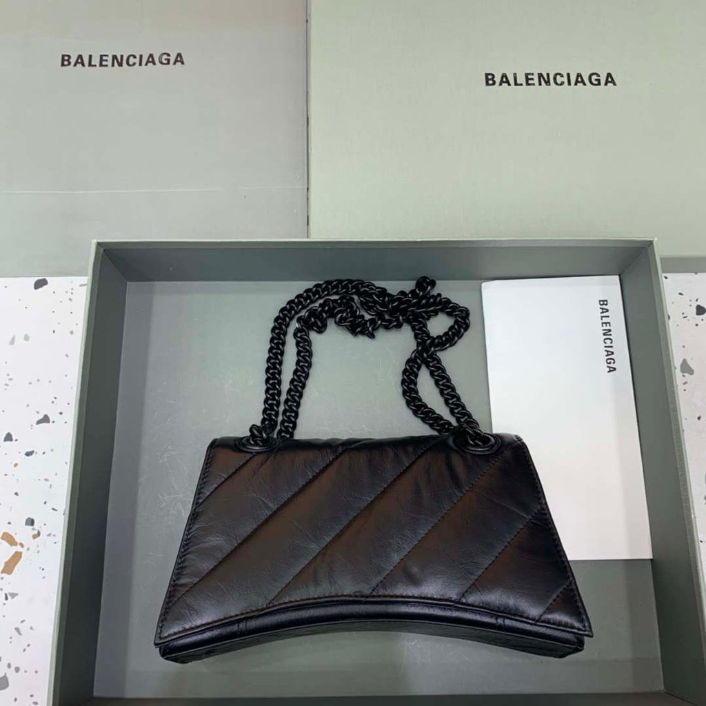 Balenciaga 716351210I Crush Small Chain Bag Quilted in Black metallized crushed calfskin black matte
