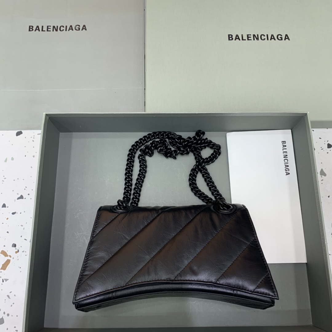 Balenciaga 716351210I Crush Small Chain Bag Quilted in Black metallized crushed calfskin black matte