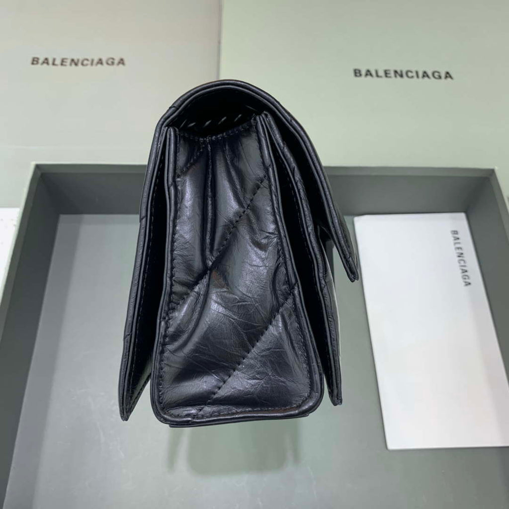 Balenciaga 716351210I Crush Small Chain Bag Quilted in Black metallized crushed calfskin black matte