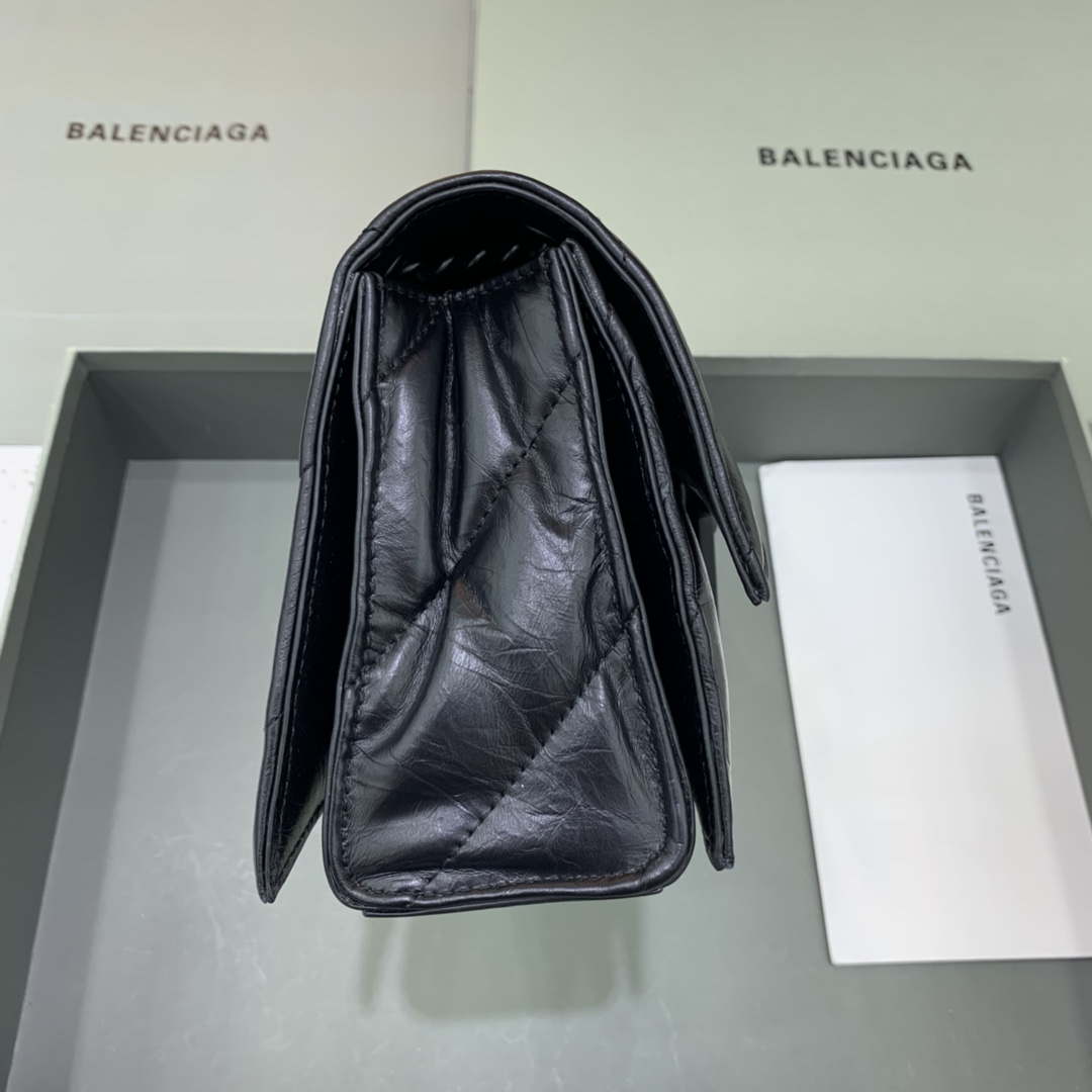 Balenciaga 716351210I Crush Small Chain Bag Quilted in Black metallized crushed calfskin black matte
