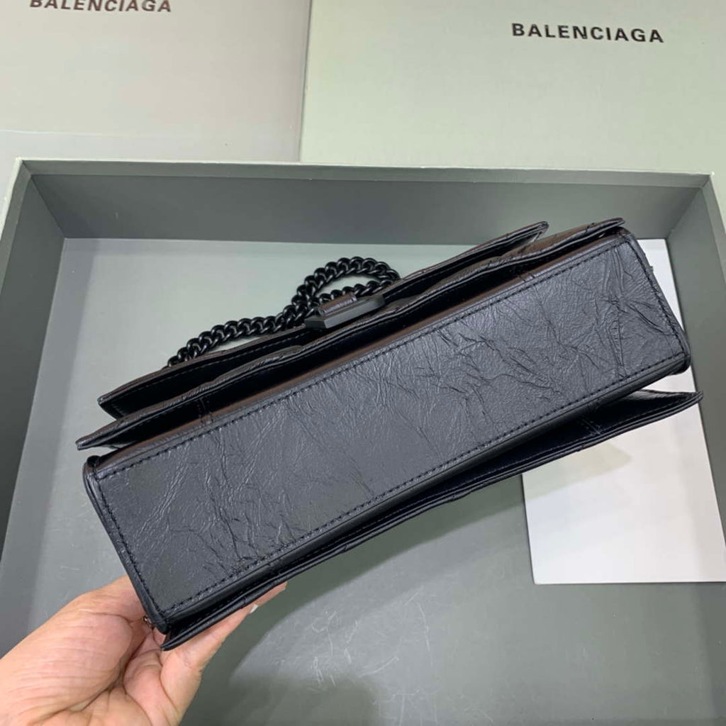 Balenciaga 716351210I Crush Small Chain Bag Quilted in Black metallized crushed calfskin black matte